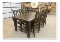 Custom built dining table in the Classic Farmhouse style built by Cattle Bend Woodworks.
