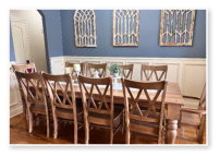Custom built dining table in the Classic Farmhouse style built by Cattle Bend Woodworks.