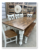 Custom built dining table in the Classic Farmhouse style built by Cattle Bend Woodworks.