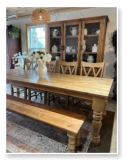 Custom built dining table in the Classic Farmhouse style built by Cattle Bend Woodworks.