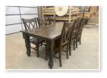 Custom built dining table in the Classic Farmhouse style built by Cattle Bend Woodworks.