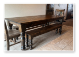 Custom built dining table in the Classic Farmhouse style built by Cattle Bend Woodworks.