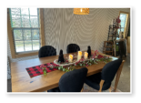 Custom built dining table in the Classic Farmhouse style built by Cattle Bend Woodworks.